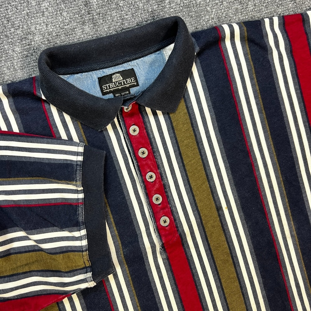 Vintage 90's Structure Men's Striped Short-Sleeve Rugby Shirt Size Large BAGGY